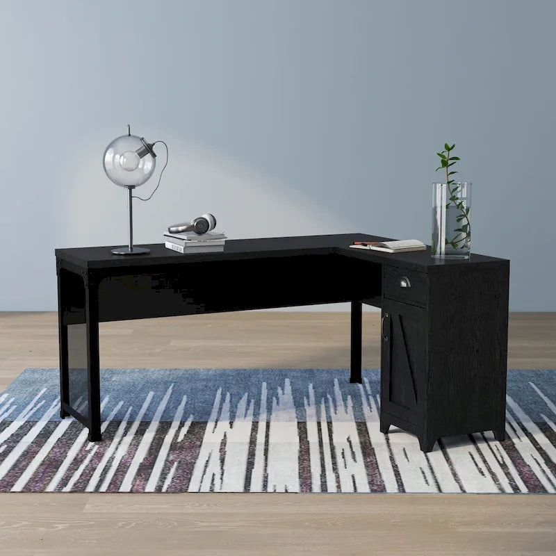 61-Inch L-Shaped Desk with Storage Cabinet and Drawer