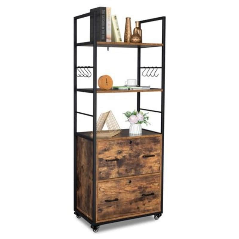 2-Drawer File Cabinet with 2 Open Shelves
