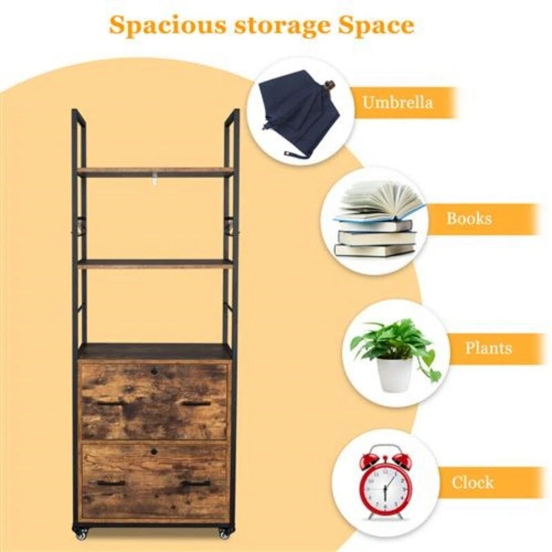 2-Drawer File Cabinet with 2 Open Shelves