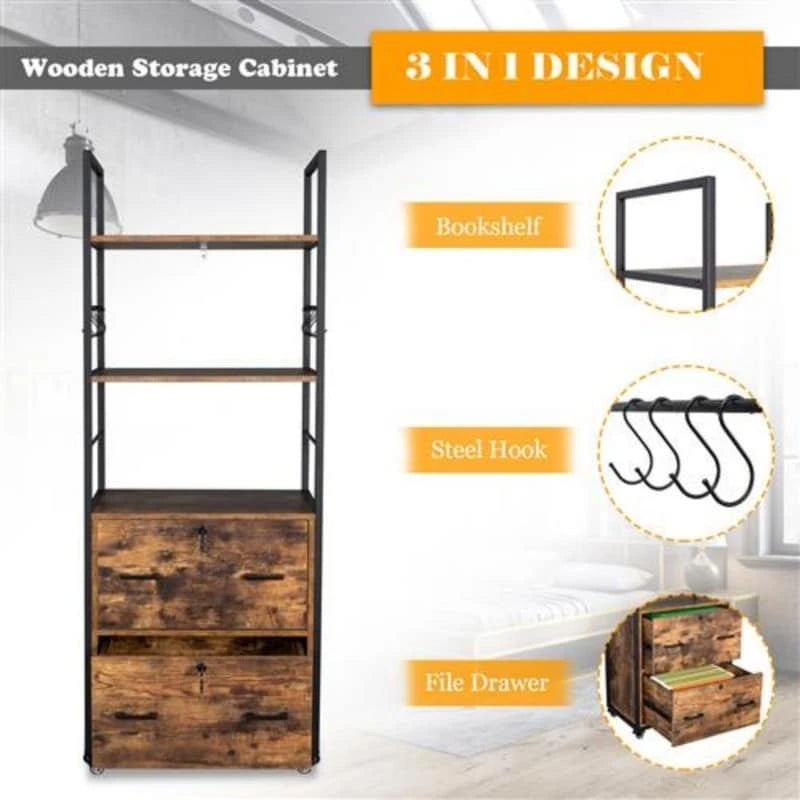 2-Drawer File Cabinet with 2 Open Shelves