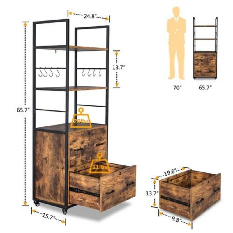 2-Drawer File Cabinet with 2 Open Shelves