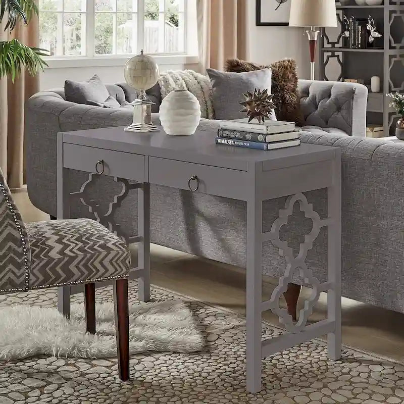 2-Drawer Writing Desk with Quatrefoil Detail
