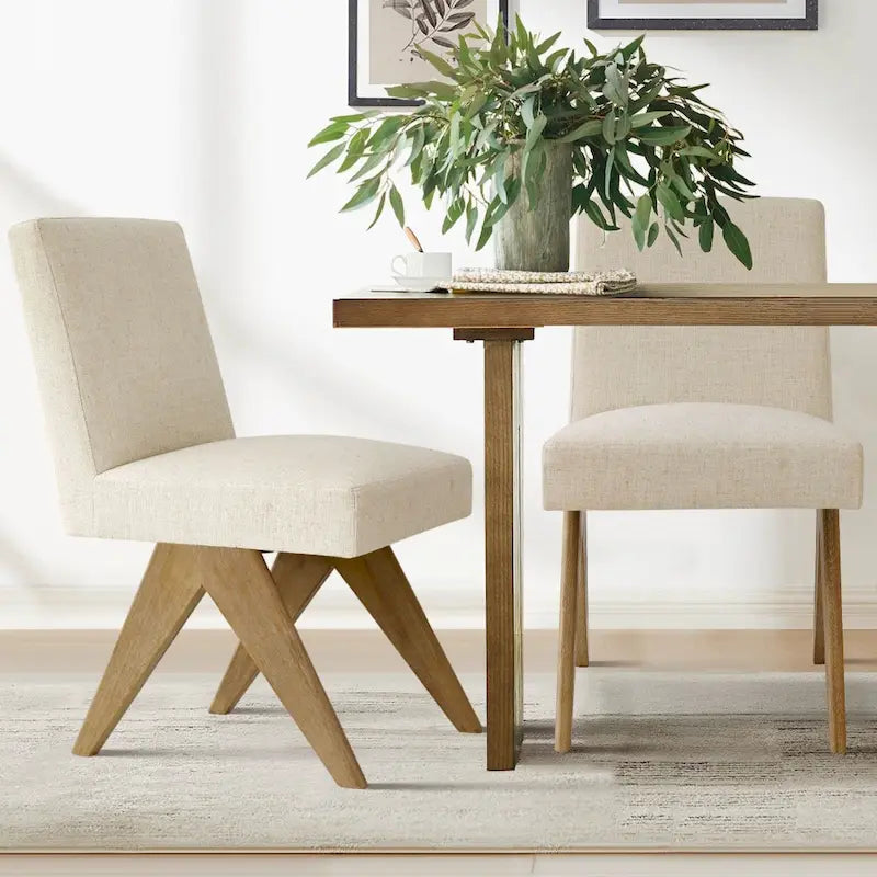 Upholstered Parson Dining Chair with Linen-Blend Fabric