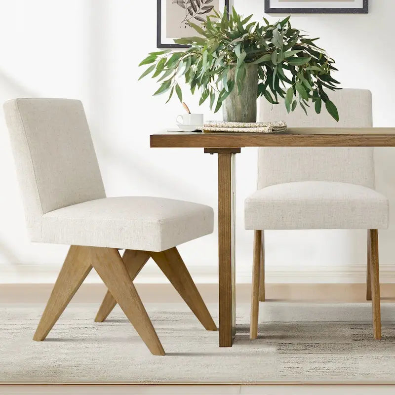 Upholstered Parson Dining Chair with Linen-Blend Fabric
