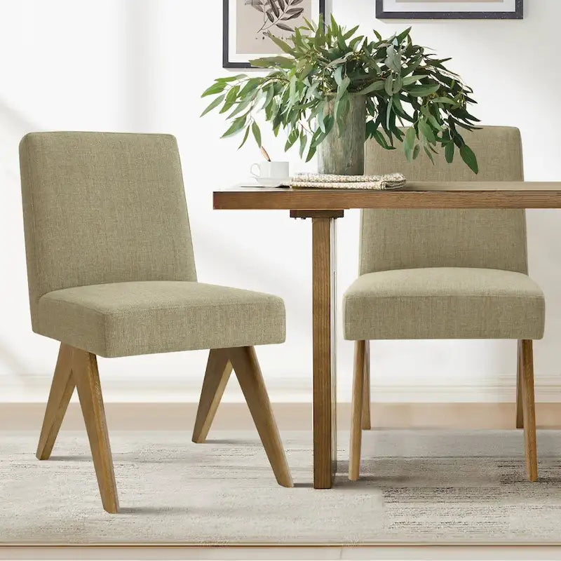 Upholstered Parson Dining Chair with Linen-Blend Fabric