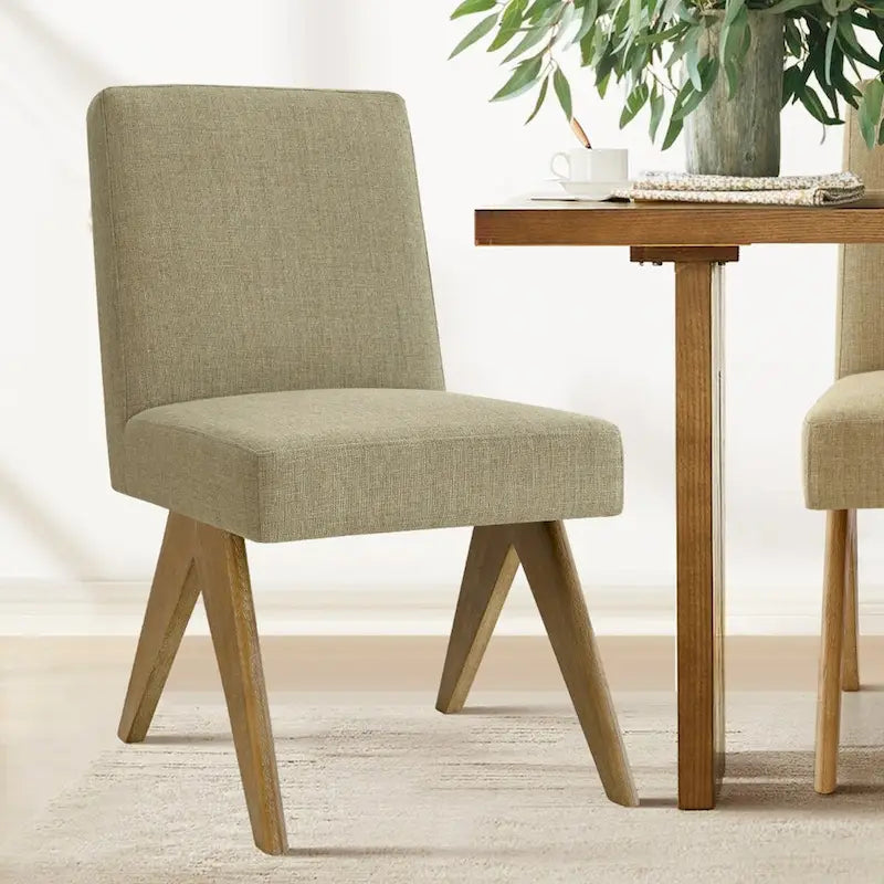 Upholstered Parson Dining Chair with Linen-Blend Fabric