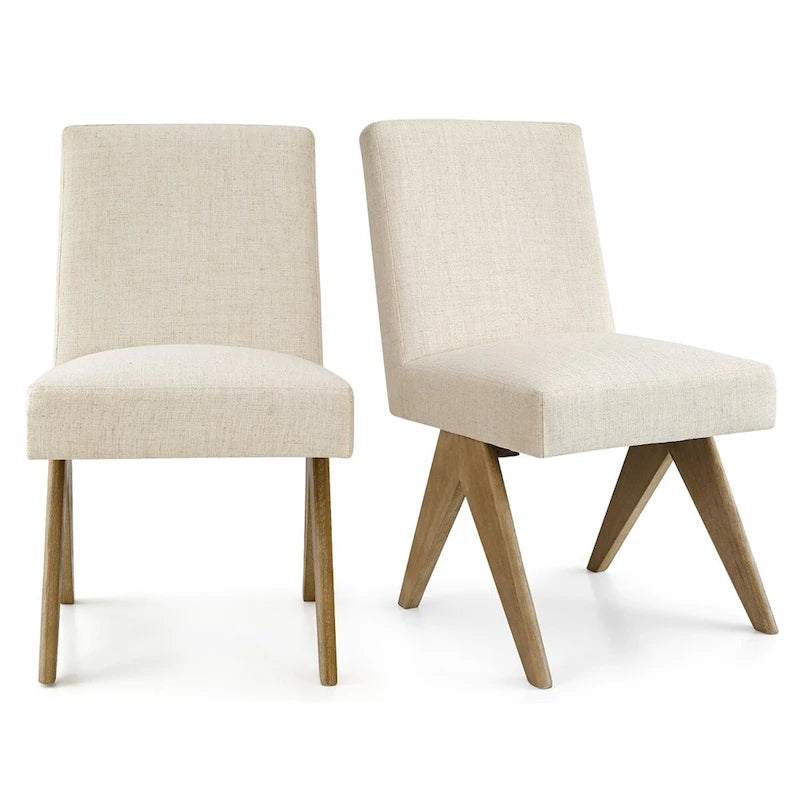 Upholstered Parson Dining Chair with Linen-Blend Fabric