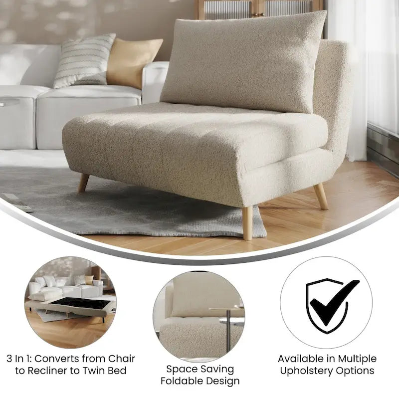 Convertible Sleep Chair with Adjustable Backrest and Hideaway Legs