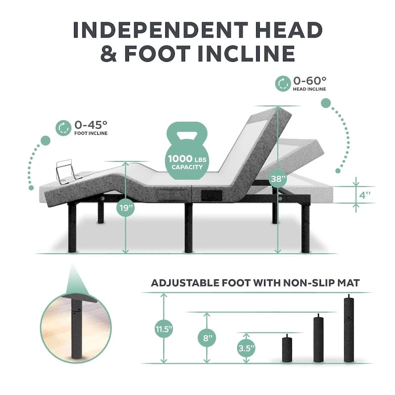Split King Adjustable Bed Frame with 12-Inch Gel Memory Foam Mattress