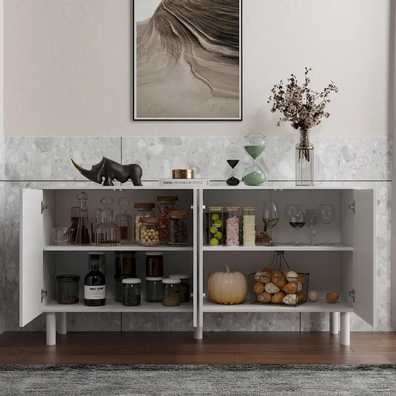 63-Inch Sideboard Buffet Cabinet with Drawer and Pop-Up Doors