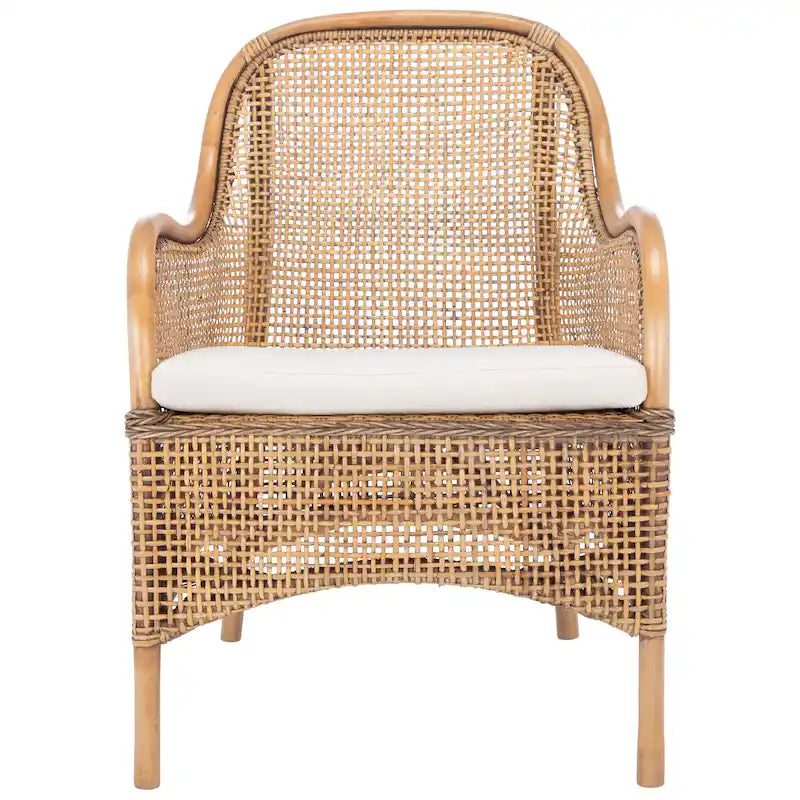 Coastal Rattan Accent Chair with Cushion