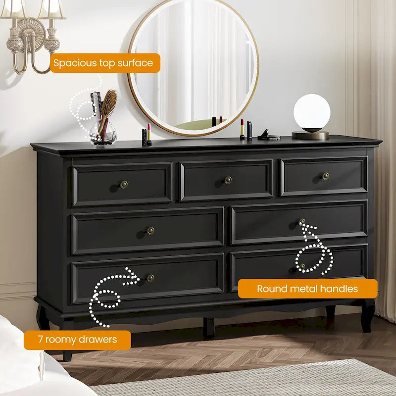 7-Drawer Dresser with Wood Legs and Painted Finish