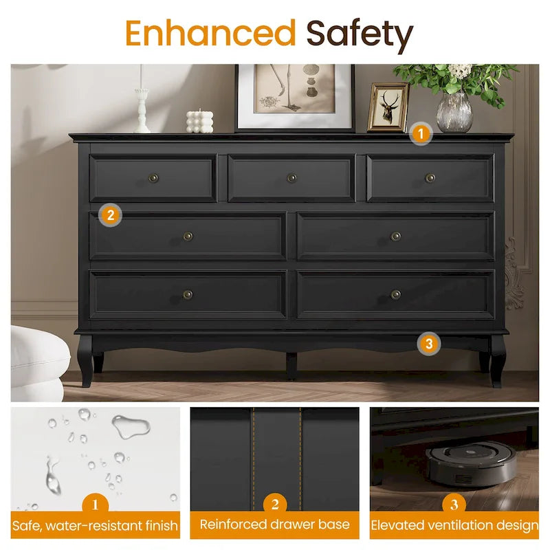 7-Drawer Dresser with Wood Legs and Painted Finish