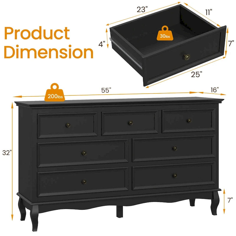7-Drawer Dresser with Wood Legs and Painted Finish