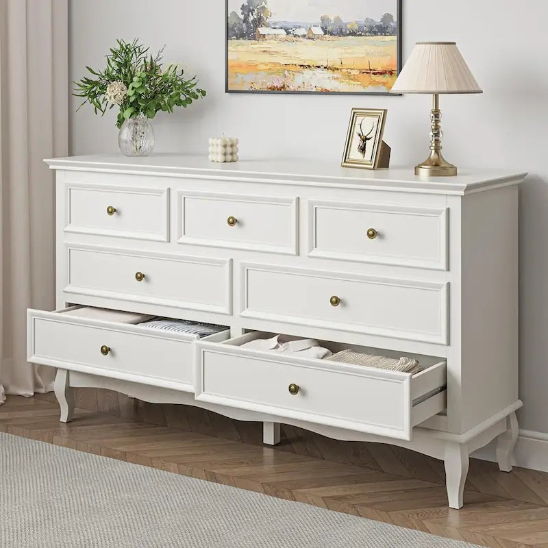 7-Drawer Dresser with Wood Legs and Painted Finish