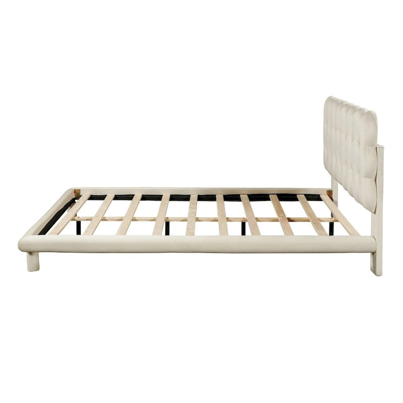 Queen Size Velvet Platform Bed with LED Lights and Button-Tufted Headboard