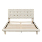 Queen Size Velvet Platform Bed with LED Lights and Button-Tufted Headboard