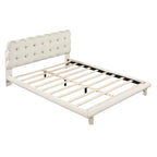 Queen Size Velvet Platform Bed with LED Lights and Button-Tufted Headboard