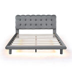 Queen Size Velvet Platform Bed with LED Lights and Button-Tufted Headboard