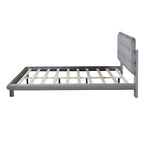 Queen Size Velvet Platform Bed with LED Lights and Button-Tufted Headboard