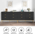 6-Drawer Double Dresser with Metal Legs, Black