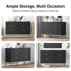 6-Drawer Double Dresser with Metal Legs, Black