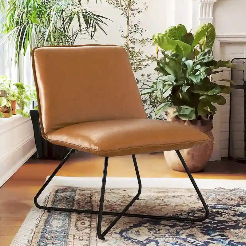 Mid Century Faux Leather Accent Chair with Adjustable Backrest