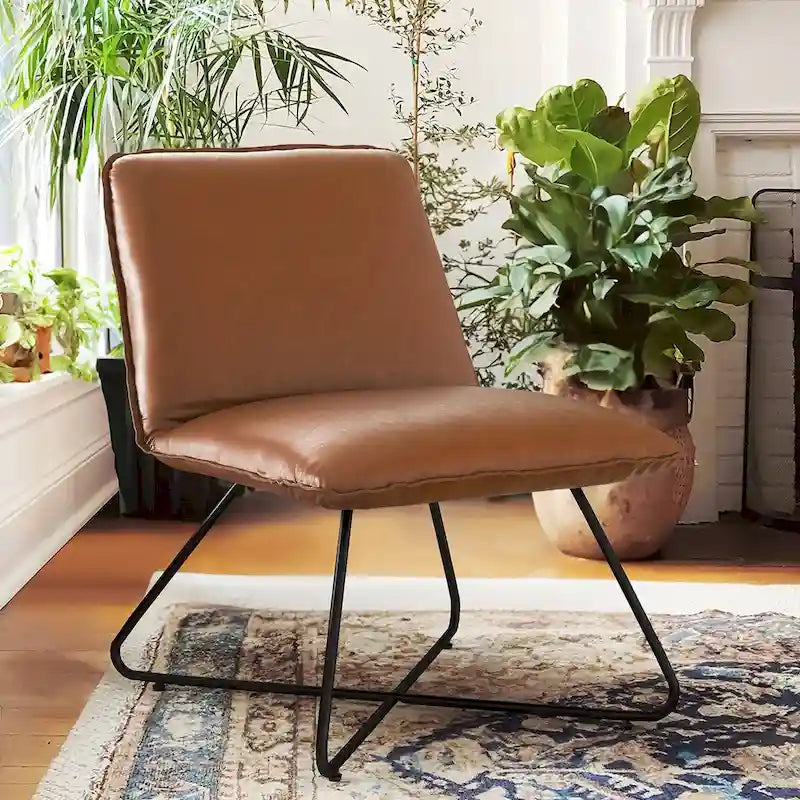 Mid Century Faux Leather Accent Chair with Adjustable Backrest