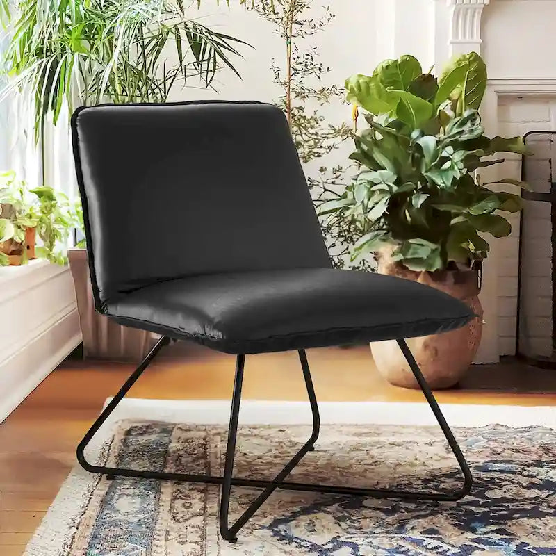 Mid Century Faux Leather Accent Chair with Adjustable Backrest