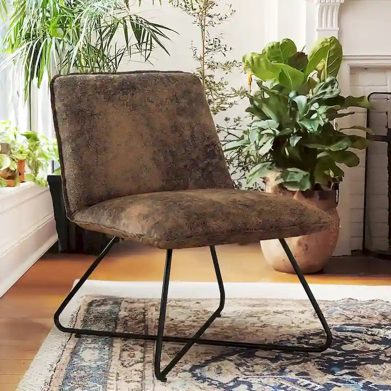 Mid Century Faux Leather Accent Chair with Adjustable Backrest
