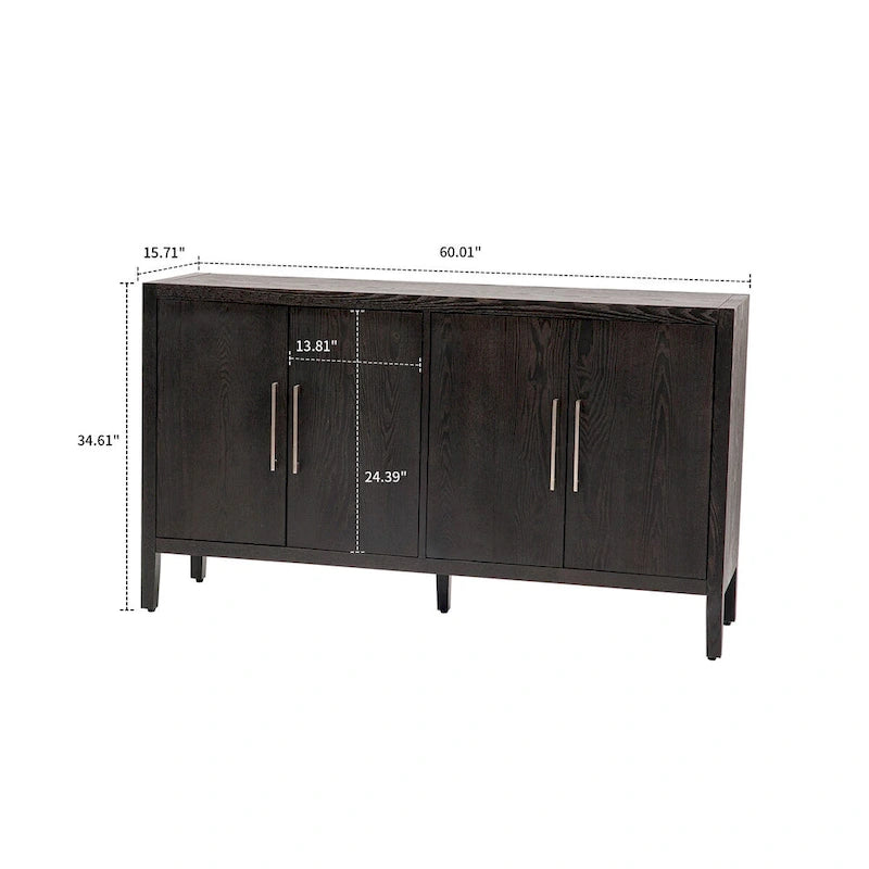 Wooden Sideboard with Adjustable Shelves and Pine Legs