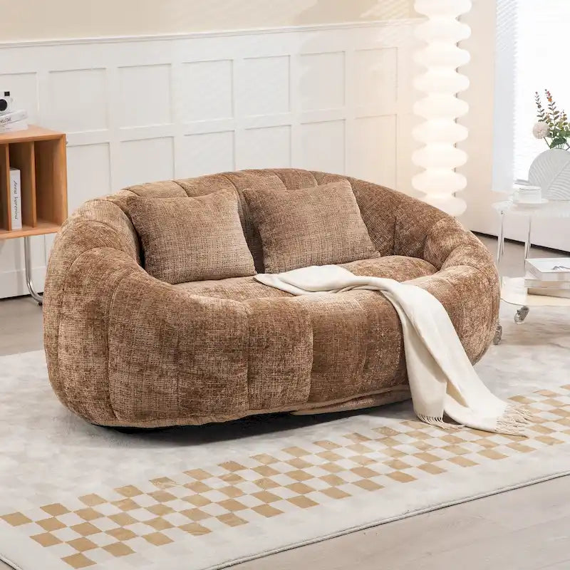 Chenille High Back Bean Bag Loveseat Sofa
