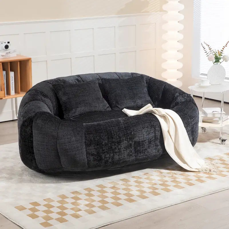 Chenille High Back Bean Bag Loveseat Sofa