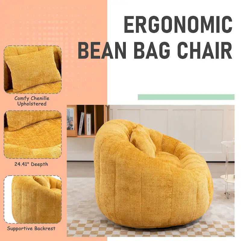 Chenille High Back Bean Bag Loveseat Sofa