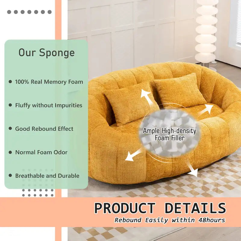 Chenille High Back Bean Bag Loveseat Sofa