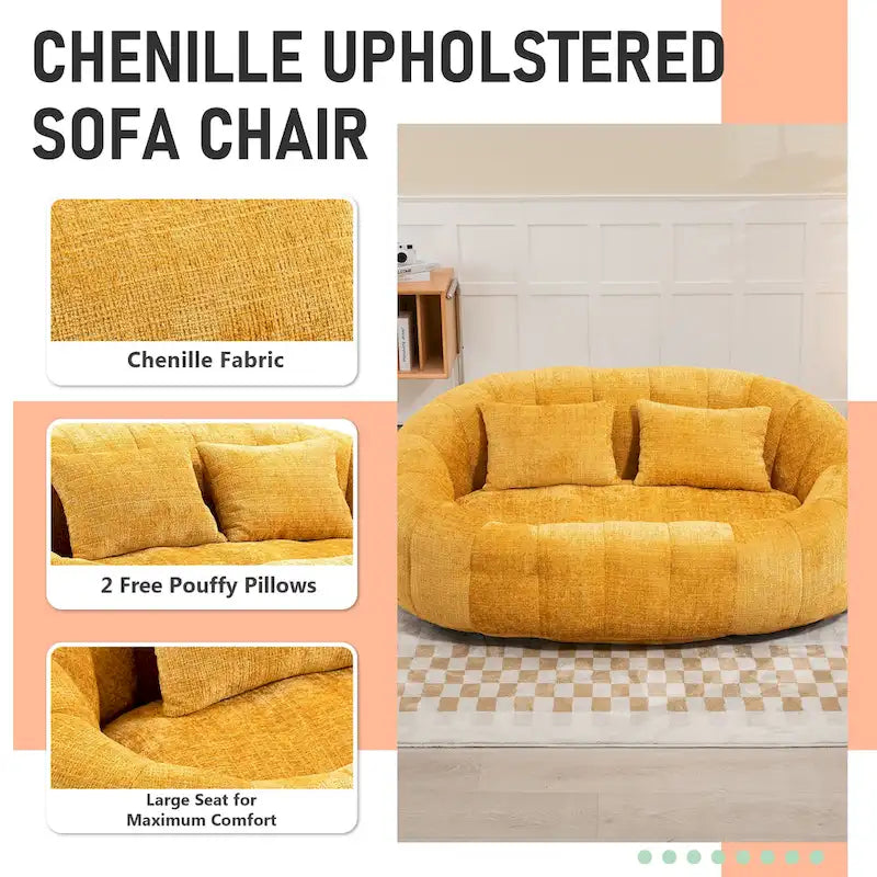 Chenille High Back Bean Bag Loveseat Sofa