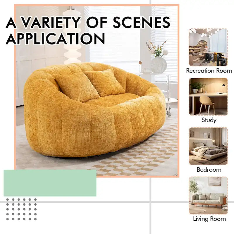 Chenille High Back Bean Bag Loveseat Sofa