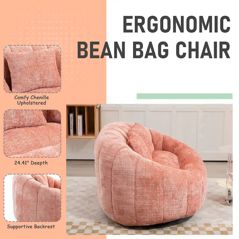 Chenille High Back Bean Bag Loveseat Sofa