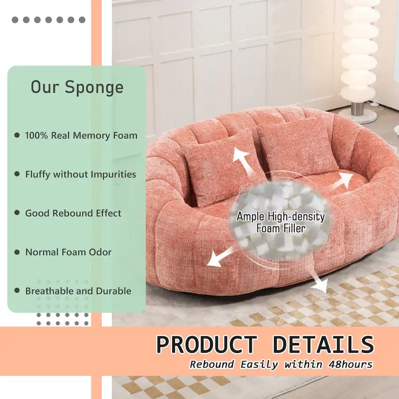 Chenille High Back Bean Bag Loveseat Sofa