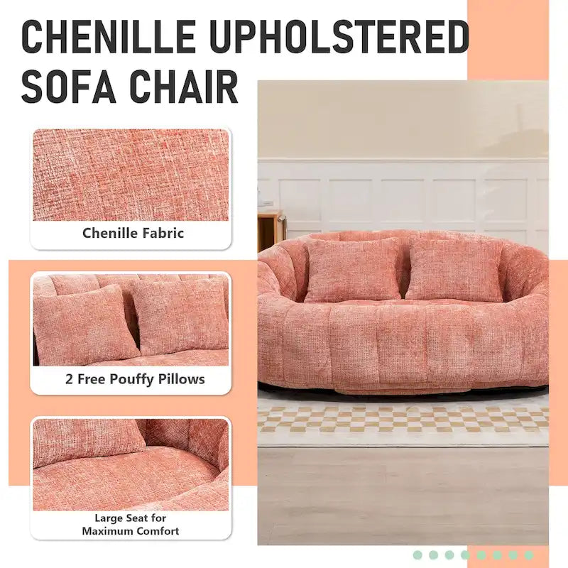 Chenille High Back Bean Bag Loveseat Sofa