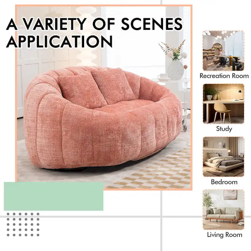 Chenille High Back Bean Bag Loveseat Sofa