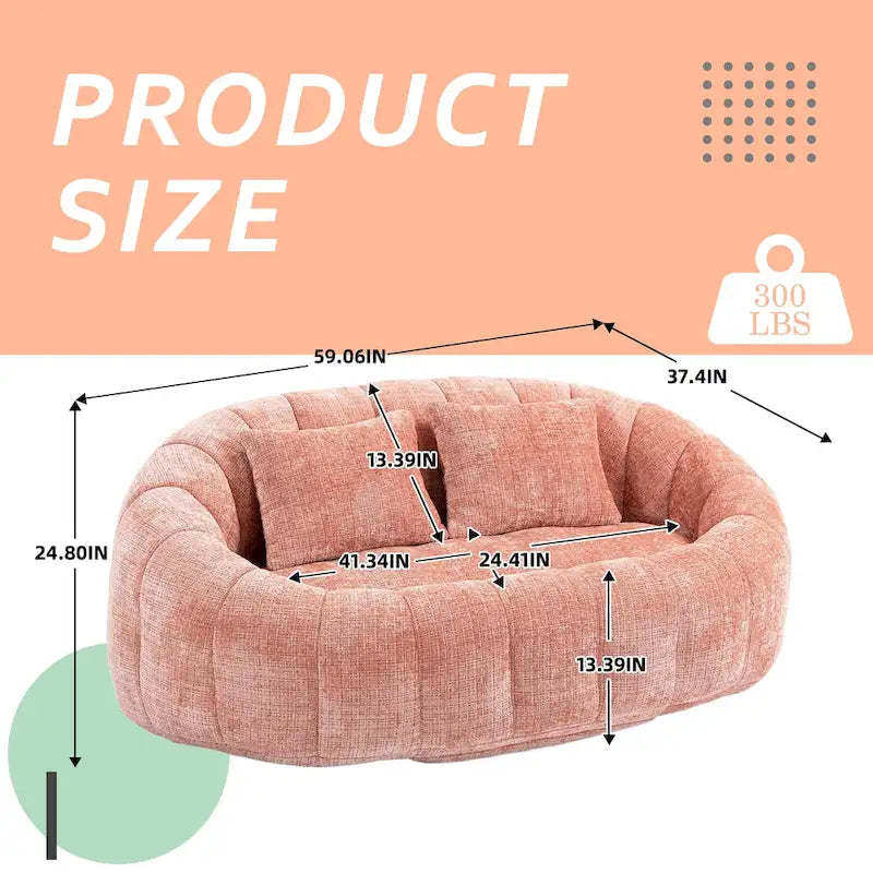 Chenille High Back Bean Bag Loveseat Sofa