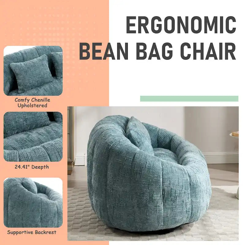 Chenille High Back Bean Bag Loveseat Sofa