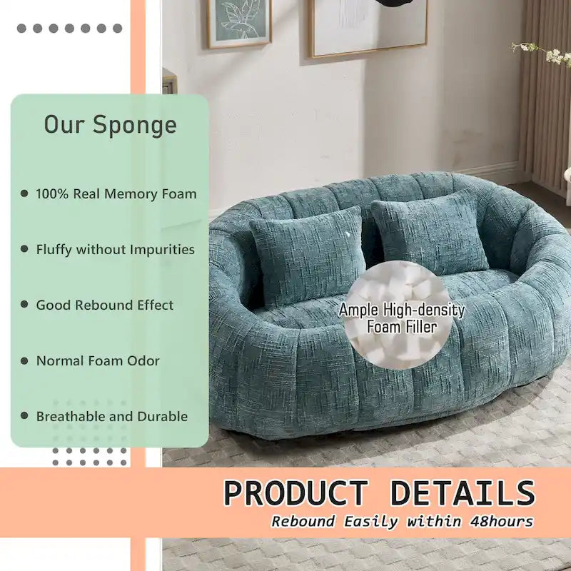 Chenille High Back Bean Bag Loveseat Sofa