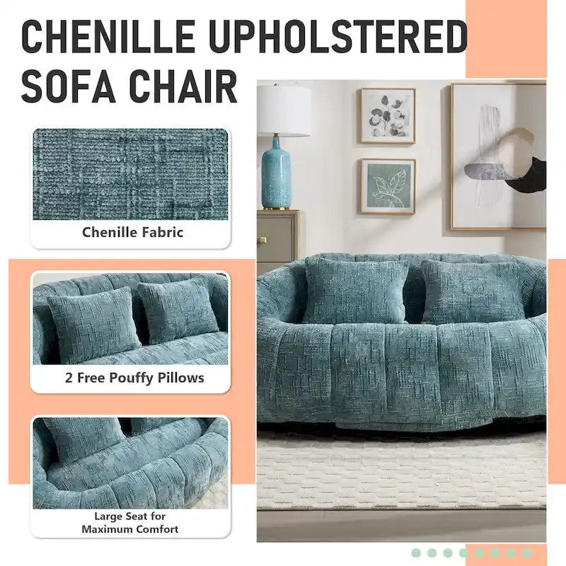 Chenille High Back Bean Bag Loveseat Sofa