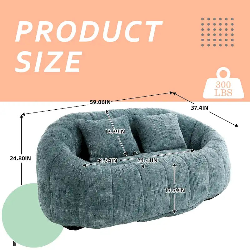 Chenille High Back Bean Bag Loveseat Sofa