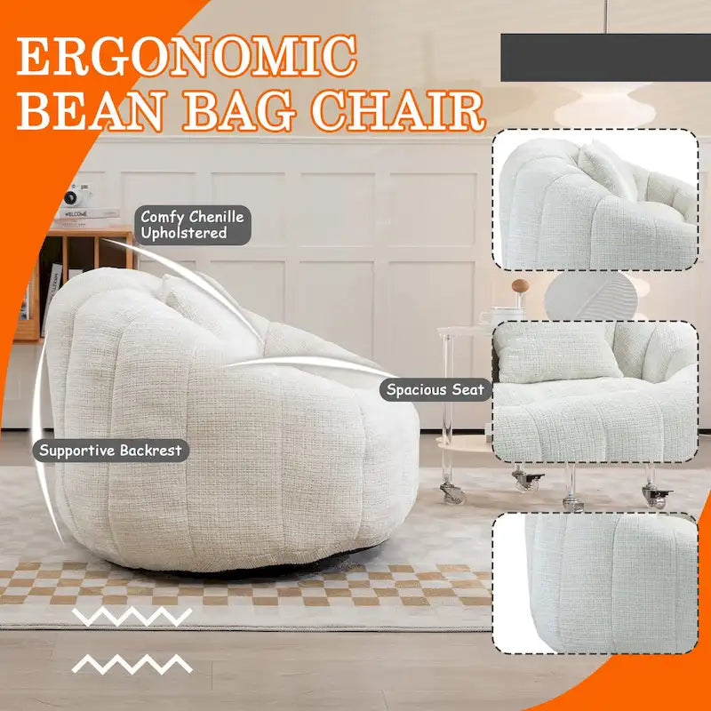 Chenille High Back Bean Bag Loveseat Sofa
