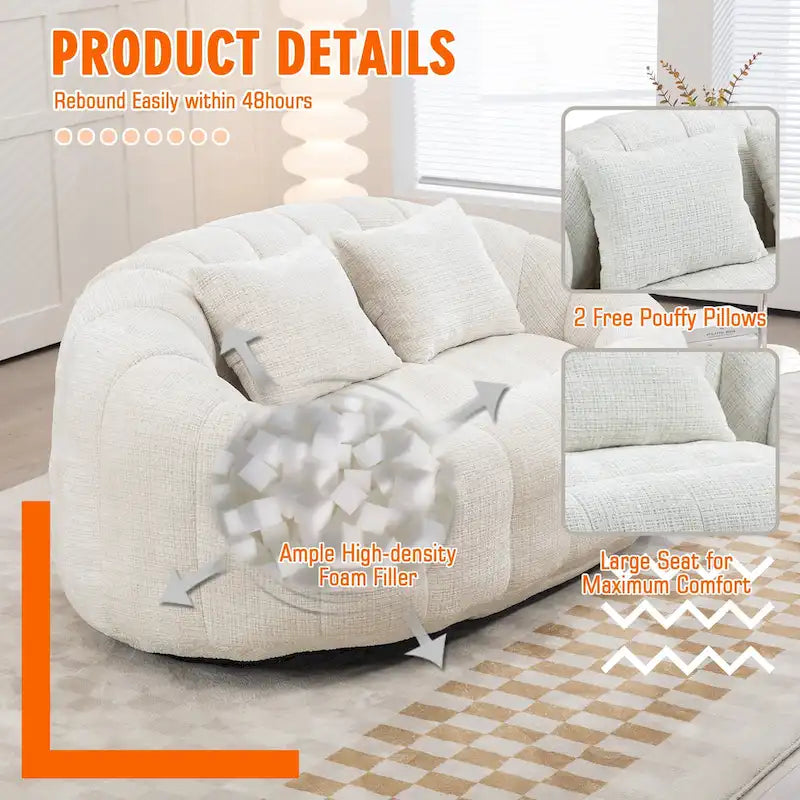 Chenille High Back Bean Bag Loveseat Sofa