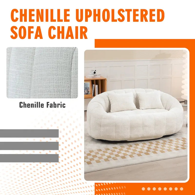 Chenille High Back Bean Bag Loveseat Sofa
