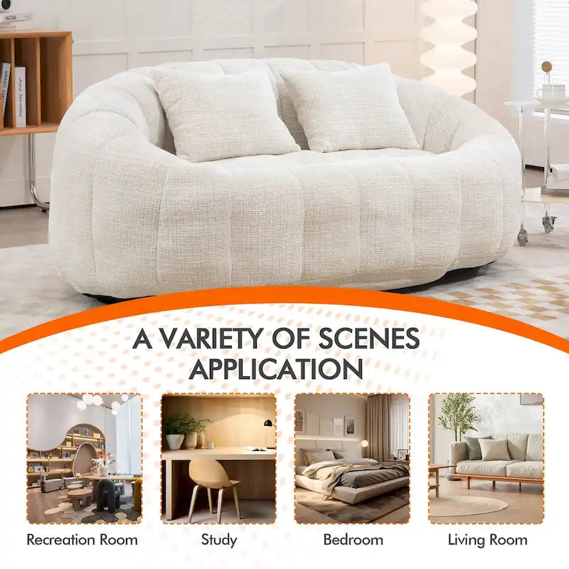 Chenille High Back Bean Bag Loveseat Sofa
